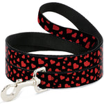Dog Leash - Hearts Scattered Black/Red