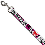 Dog Leash - I Heart Punk Rock w/Safety Pins Black/Fuchsia/White