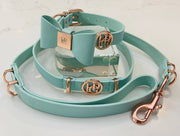 Leather Bow Collar/Lead - Aquamarine