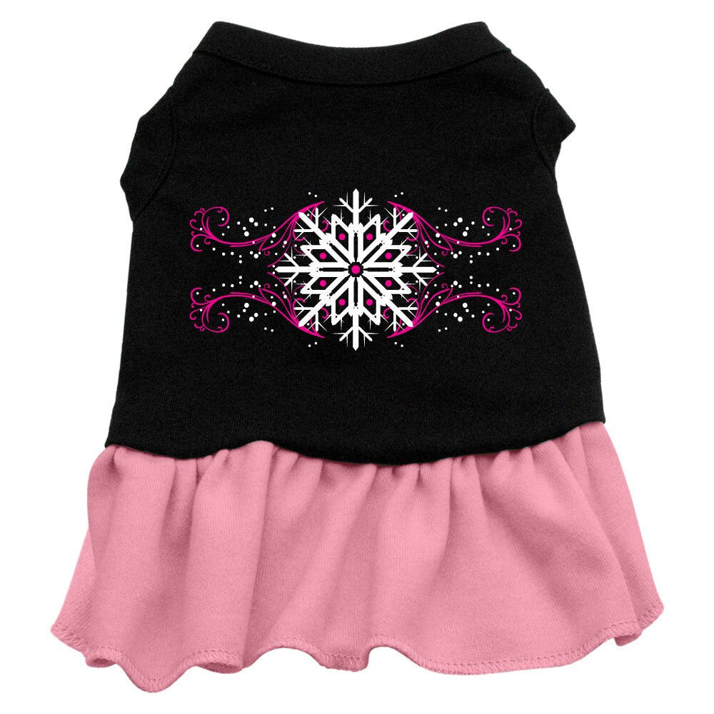 Winter Pet Dress Screen Printed, "Pink Snowflake"