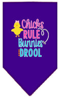 Load image into Gallery viewer, Pet and Dog Bandana Screen Printed, "Chicks Rule, Bunnies Drool"
