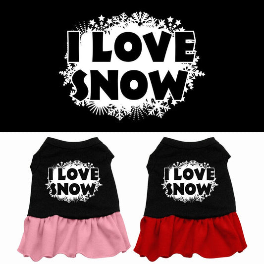 Christmas Pet Dress Screen Printed, "I Love Snow"