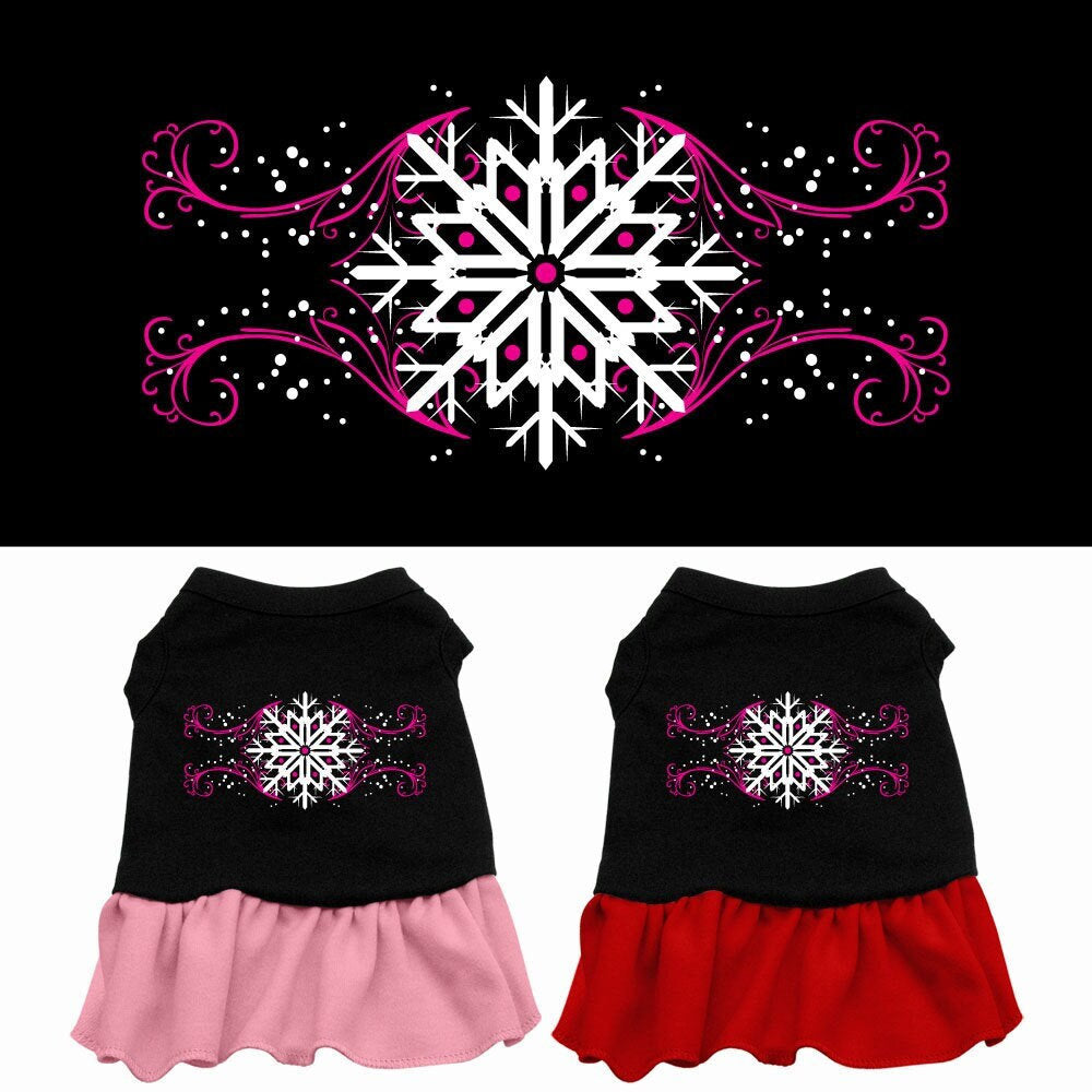 Winter Pet Dress Screen Printed, "Pink Snowflake"