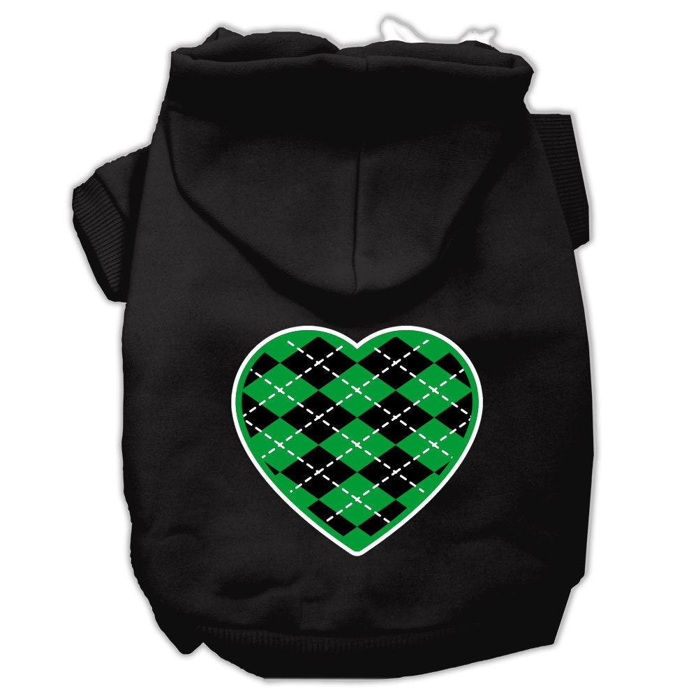 Pet Hoodie "Green Argyle Heart"