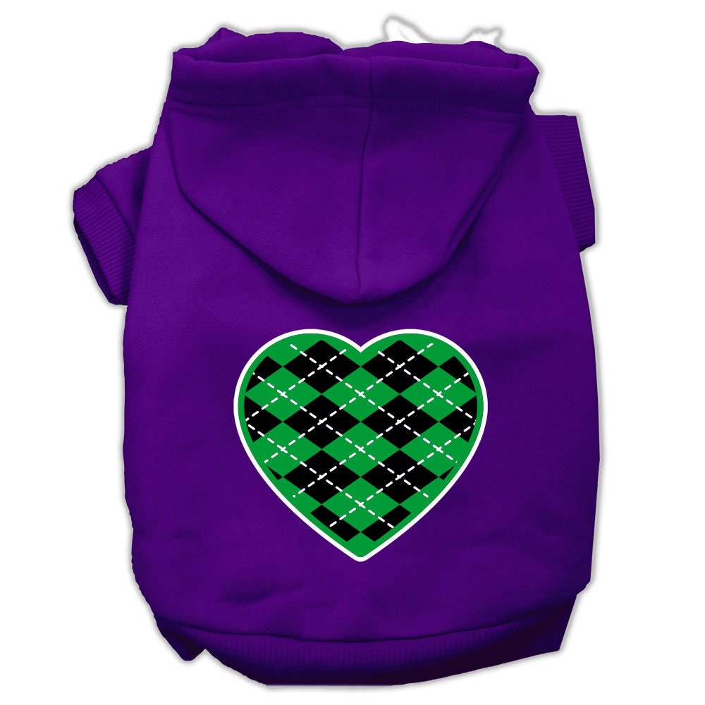 Pet Hoodie "Green Argyle Heart"