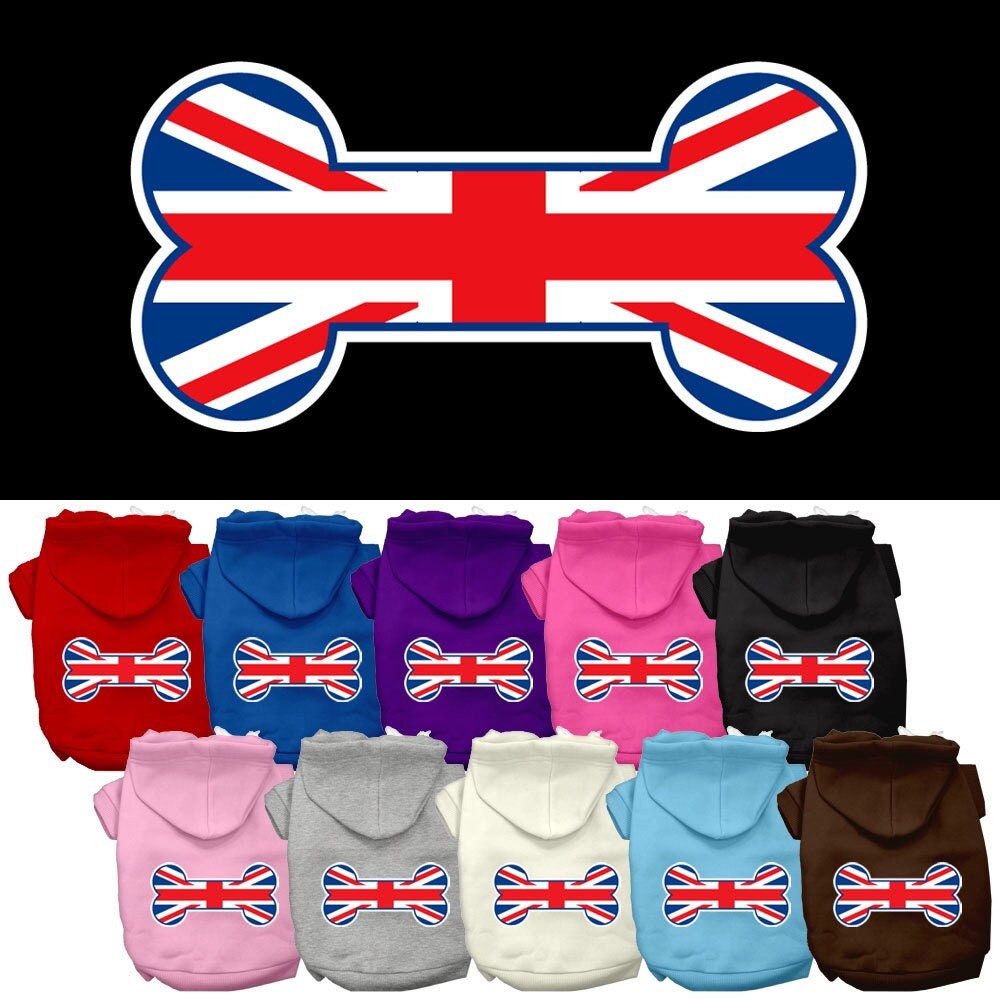 Pet, Dog & Cat Hoodie, "Bone Shaped Flag British (Union Jack) Flag"