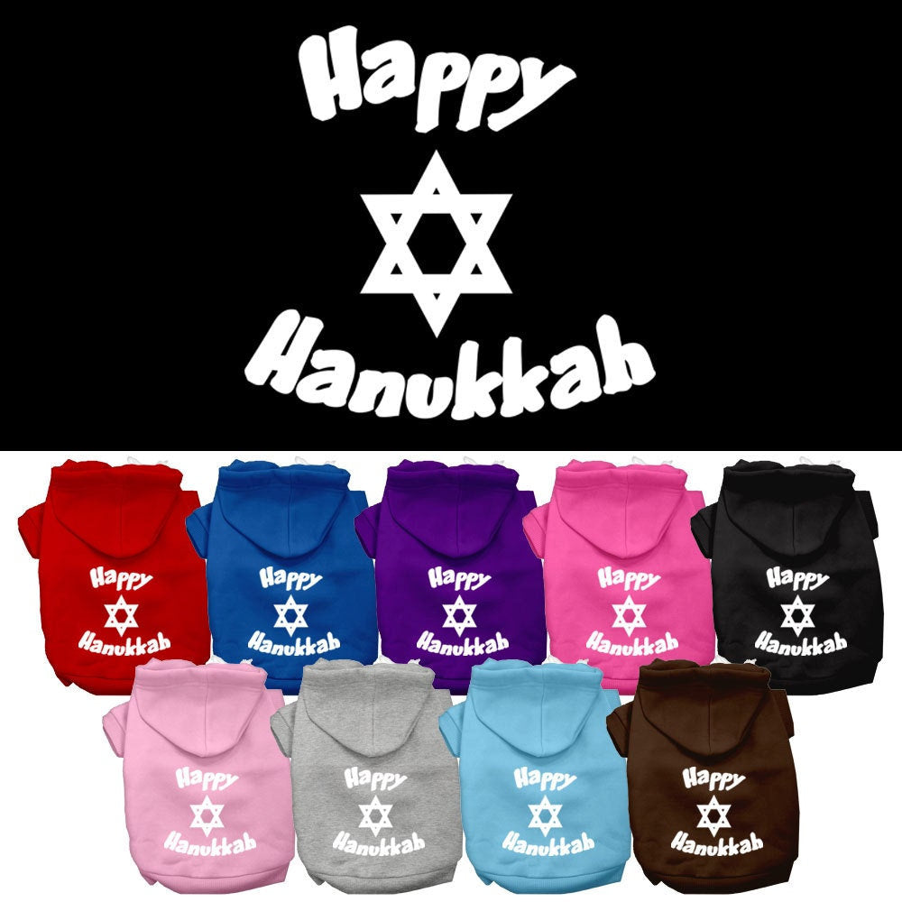 Hanukkah Pet Hoodie Screen Printed, "Happy Hanukkah"