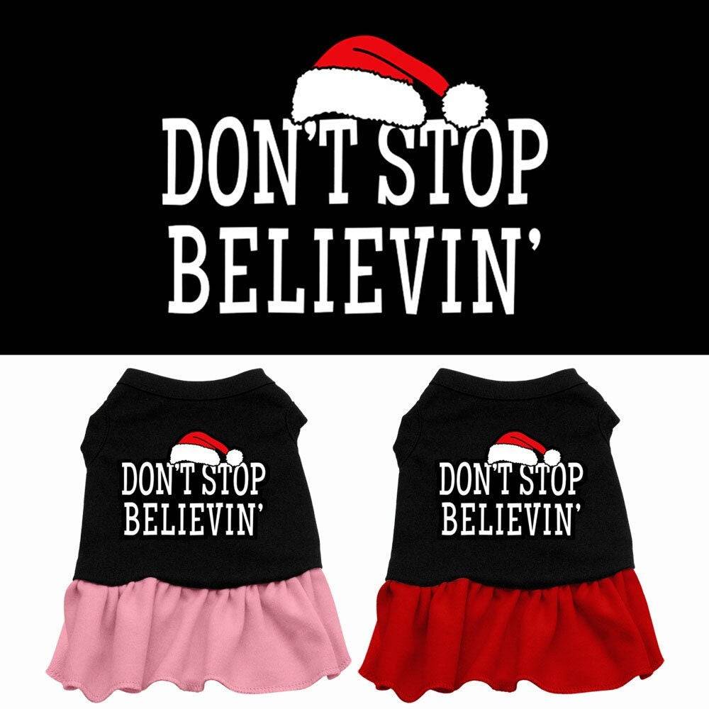 Christmas Pet Dress Screen Printed, "Don't Stop Believin"