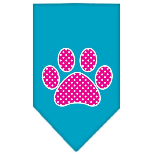 Pet and Dog Bandana Screen Printed, "Pink Swiss Dot Paw"