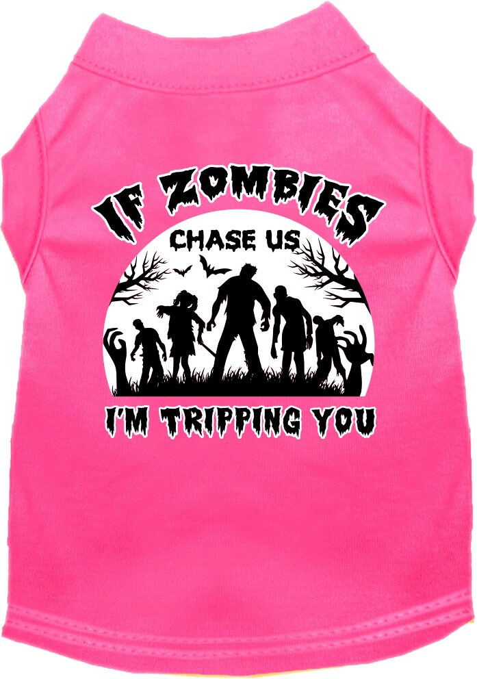 Halloween Pet Dog & Cat Shirt, "If Zombies Chase Us, I'm Tripping You"