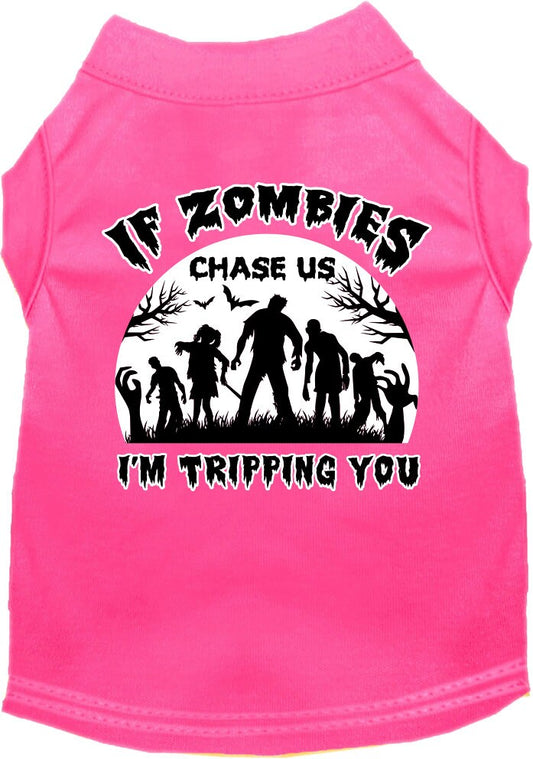 Halloween Pet Dog & Cat Shirt, "If Zombies Chase Us, I'm Tripping You"