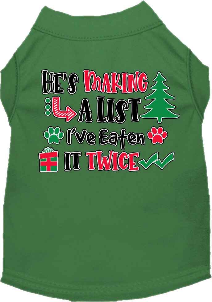Christmas Pet Dog and Cat Shirt, "He's Making A List, I've Eaten It Twice"