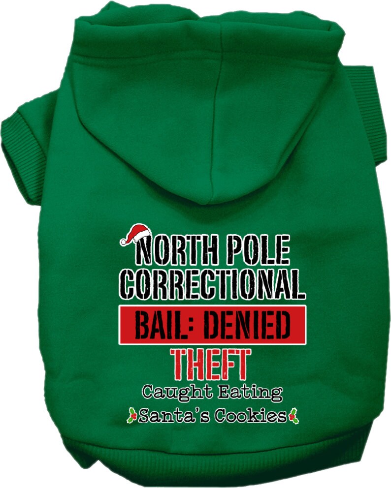Christmas Pet Hoodie Screen Printed, "North Pole Correctional"
