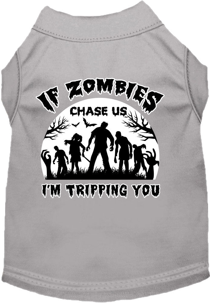 Halloween Pet Dog & Cat Shirt, "If Zombies Chase Us, I'm Tripping You"