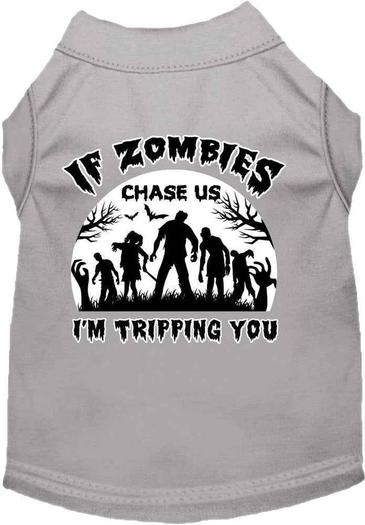 Halloween Pet Dog & Cat Shirt, "If Zombies Chase Us, I'm Tripping You"