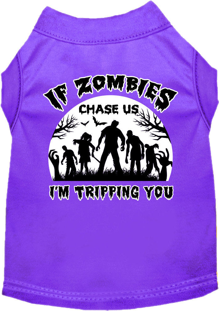 Halloween Pet Dog & Cat Shirt, "If Zombies Chase Us, I'm Tripping You"
