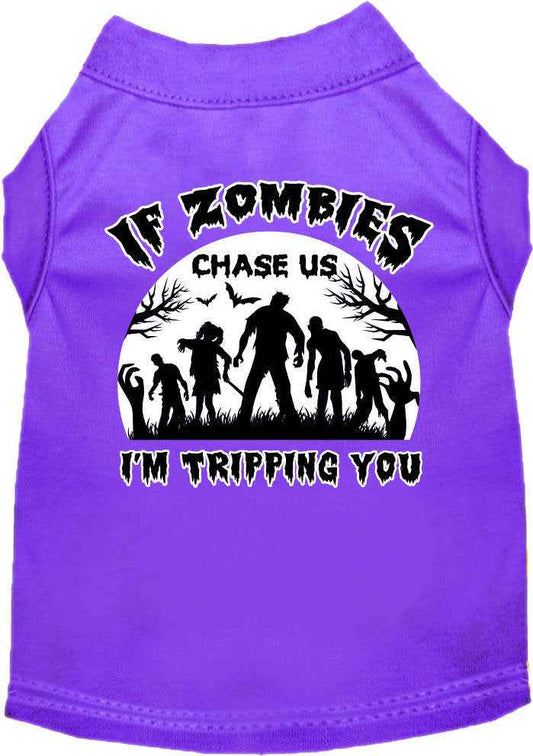 Halloween Pet Dog & Cat Shirt, "If Zombies Chase Us, I'm Tripping You"