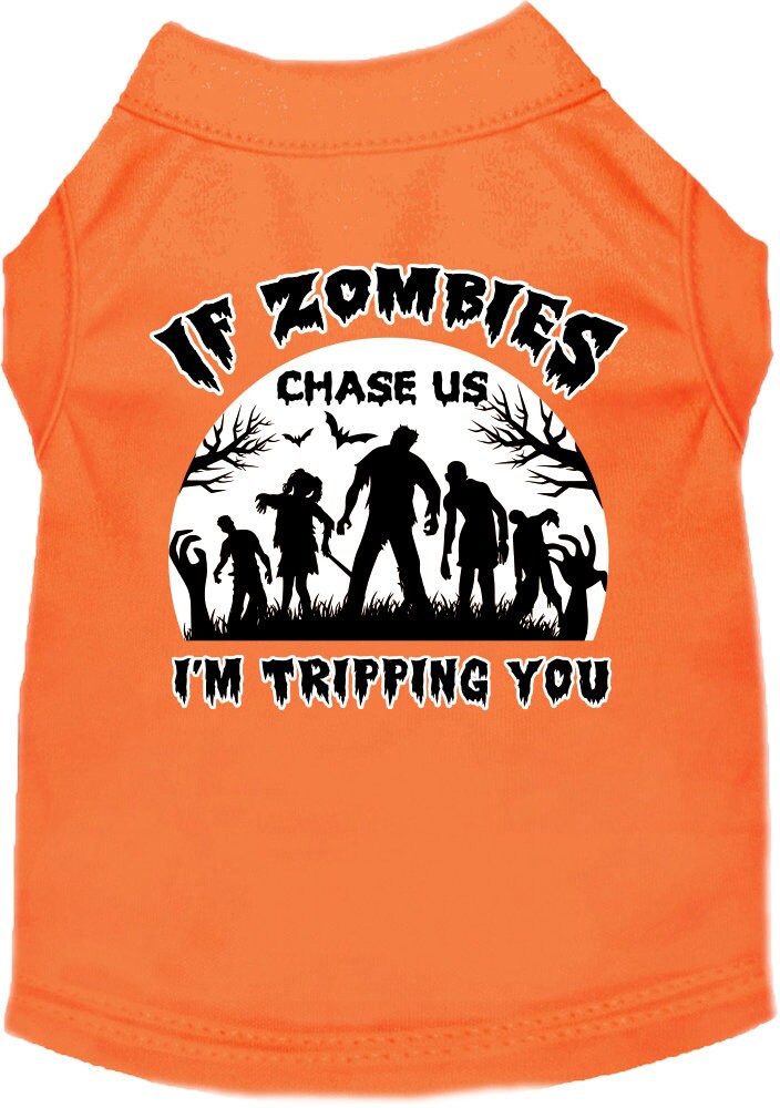 Halloween Pet Dog & Cat Shirt, "If Zombies Chase Us, I'm Tripping You"