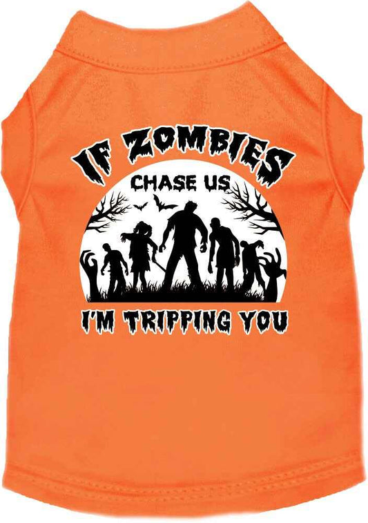 Halloween Pet Dog & Cat Shirt, "If Zombies Chase Us, I'm Tripping You"