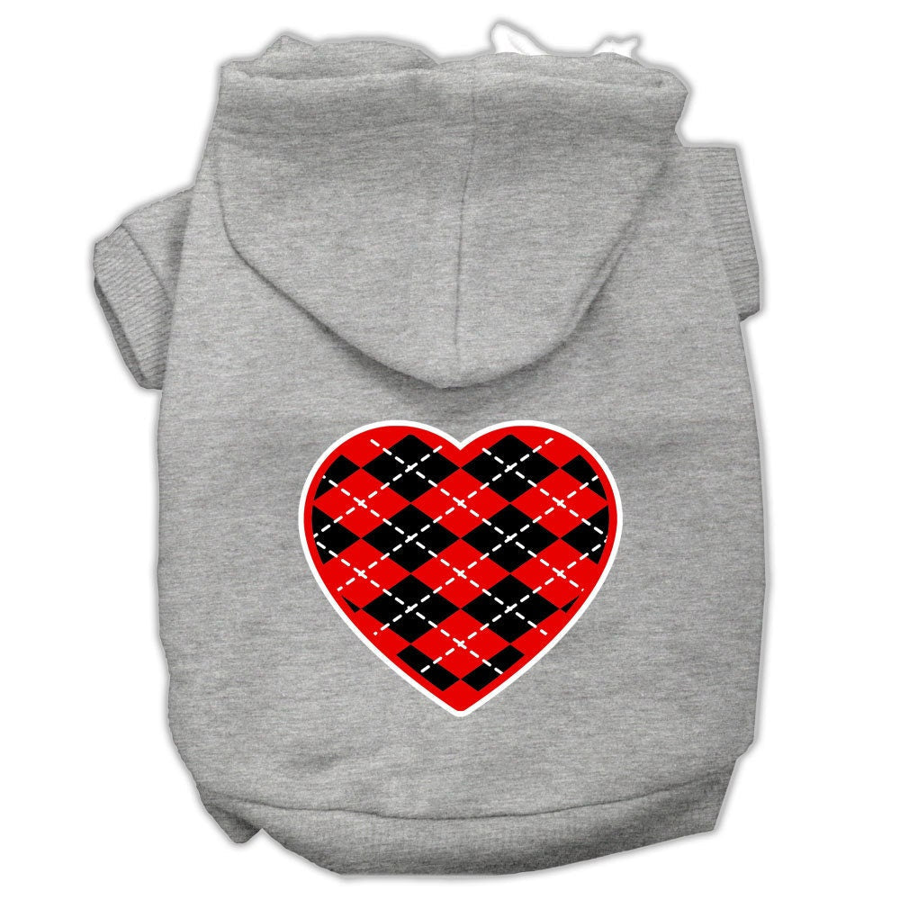 Pet Hoodie "Red Argyle Heart"