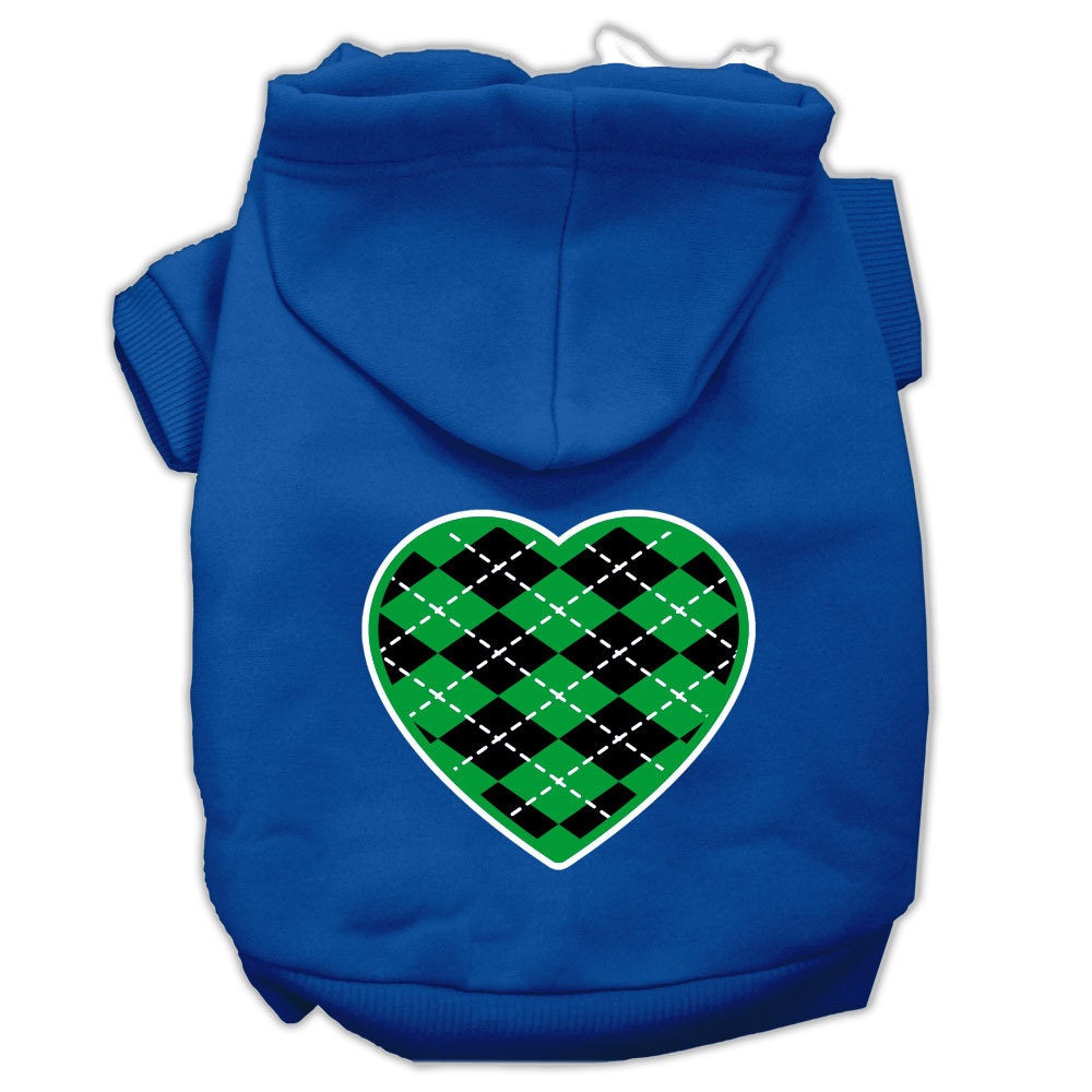 Pet Hoodie "Green Argyle Heart"