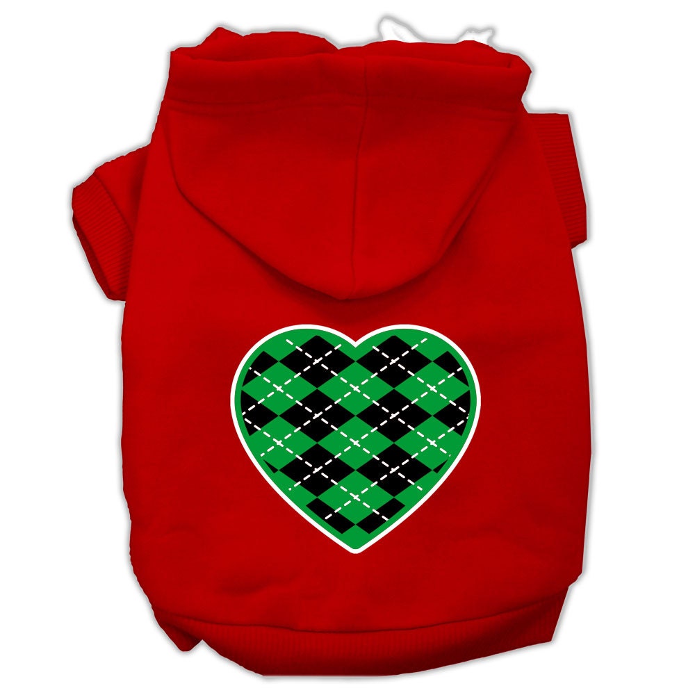 Pet Hoodie "Green Argyle Heart"