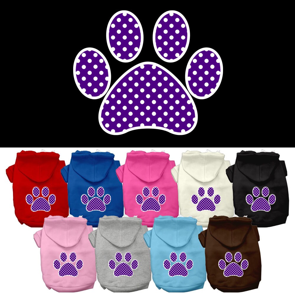 Pet Hoodie Screen Printed, "Purple Swiss Dots Paw"