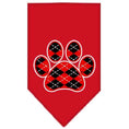 Load image into Gallery viewer, Pet and Dog Bandana Screen Printed, "Red Argyle Paw"
