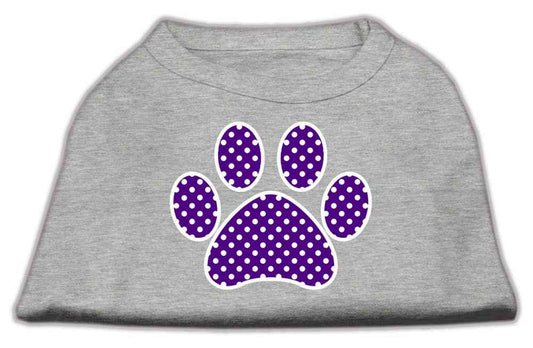 Pet Dog & Cat Shirt Screen Printed, "Swiss Dots Purple Paw"
