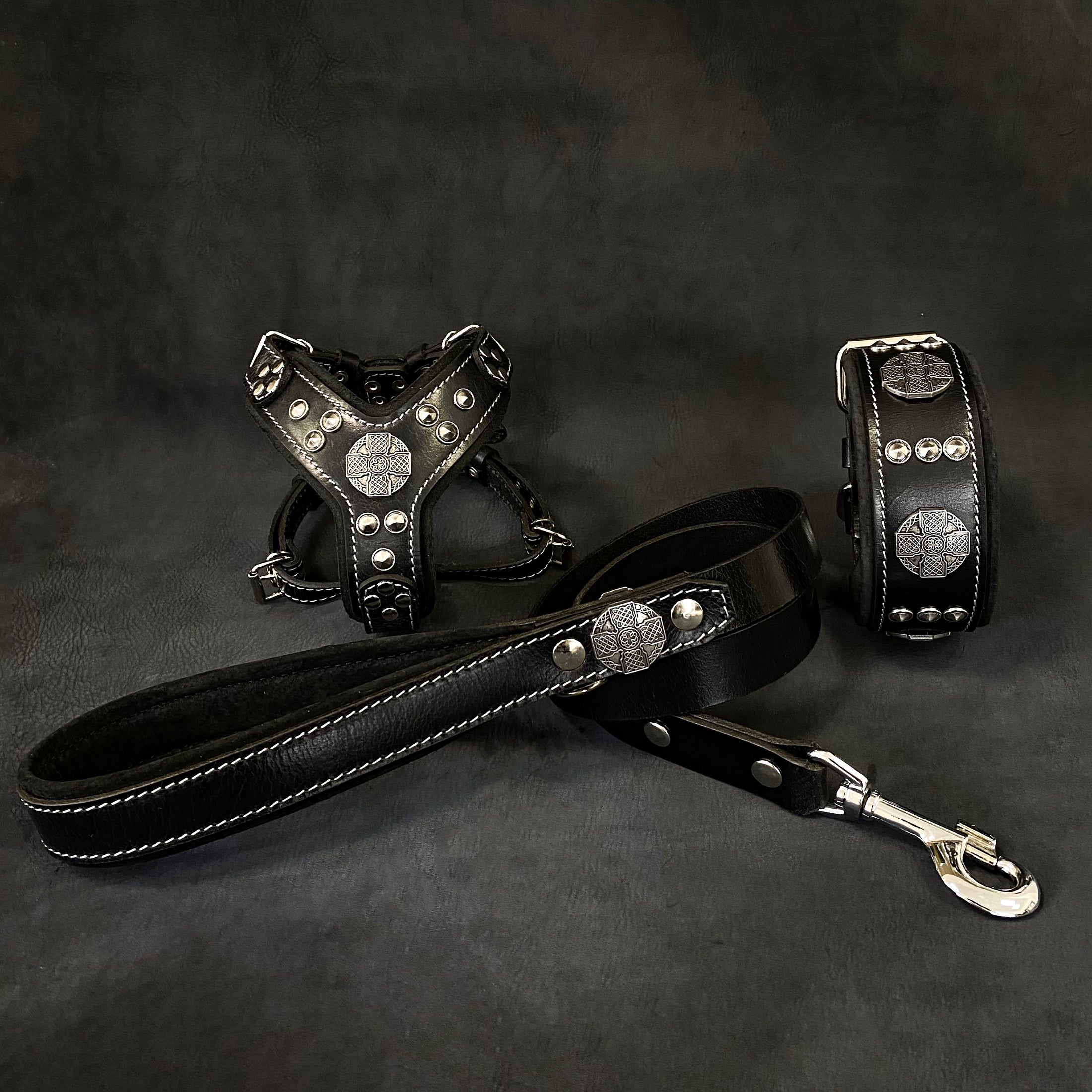 "Maximus Black&Silver" Small dog SET - Harness - collar - lead