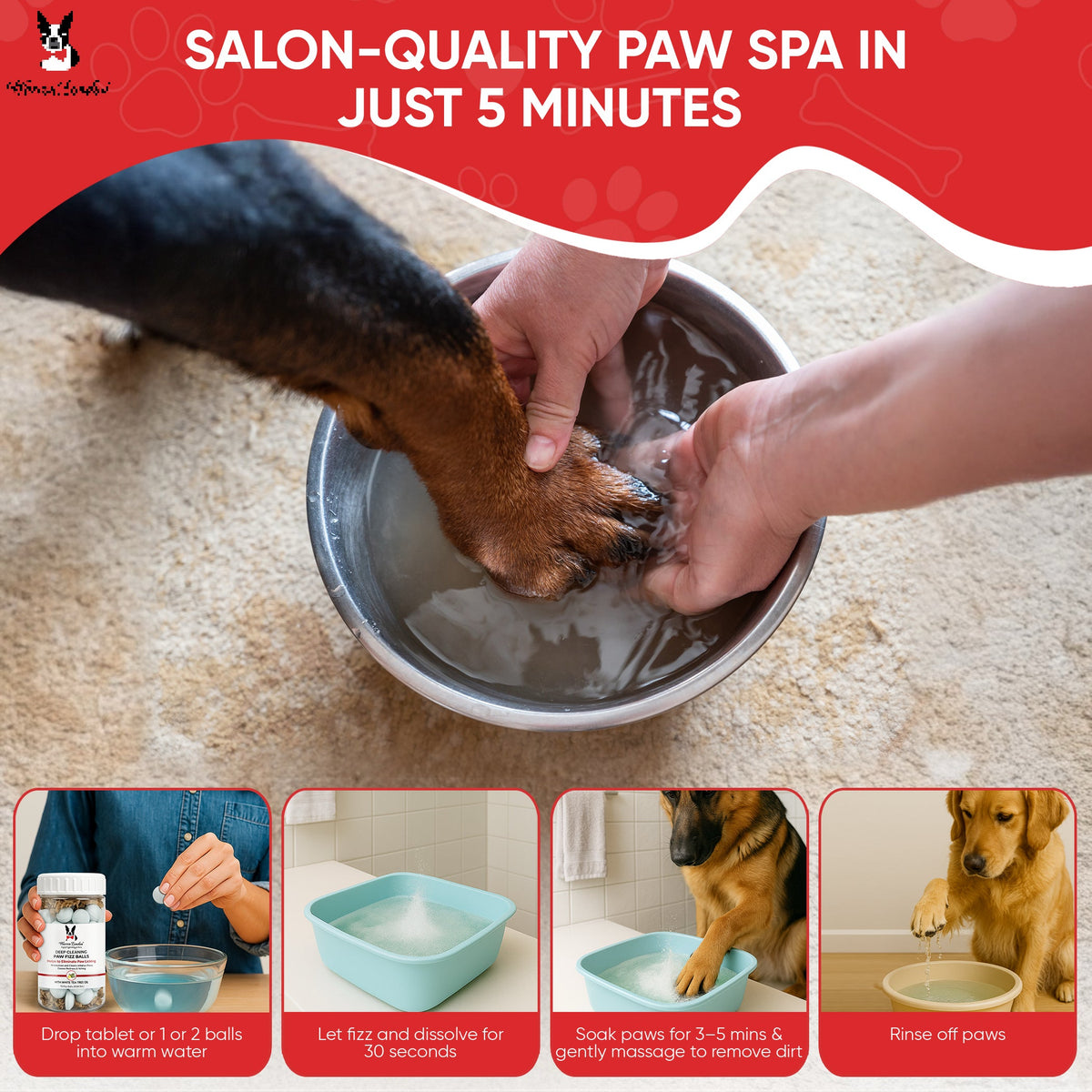 Deep Cleaning Paw Fizz Tablets - Paw Soak Helps Eliminate Paw Licking - Southlake Paws