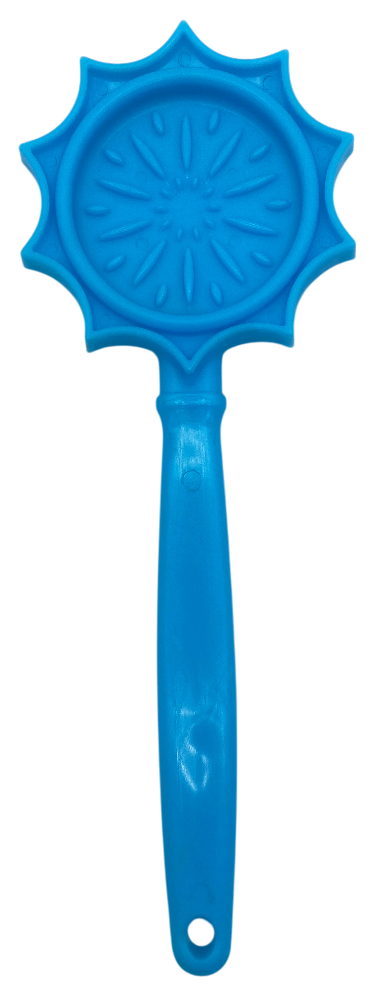 Blue eStick Hand-Held Dog Enrichment Toy with a textured, starburst design for interactive licking. USA made.