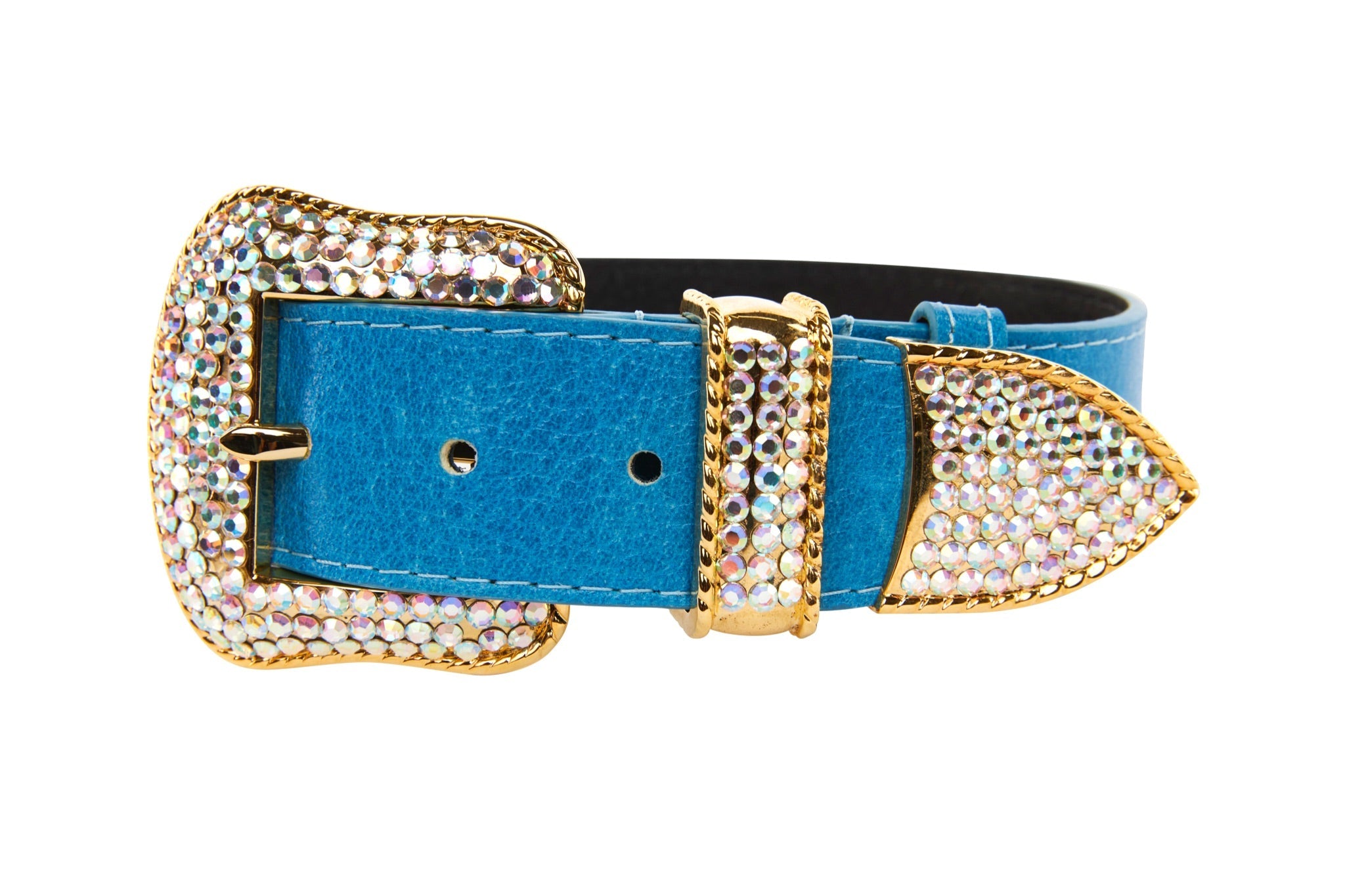 Vegetable Colored Italian Leather Collar with Gold Swarovski Crystal Hardware by Allysa Payne Beverly Hills