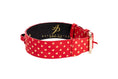 Load image into Gallery viewer, Red & Gold Polka Dot Italian Leather Classic Collar
