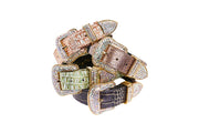 Embossed Croc Italian Leather/Swarovski Crystals Collars. Set Of 4