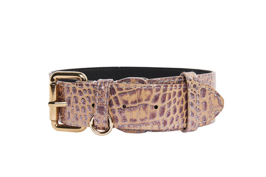 Pink, Purple & Silver Embossed Croc Italian Leather/Classic Collar