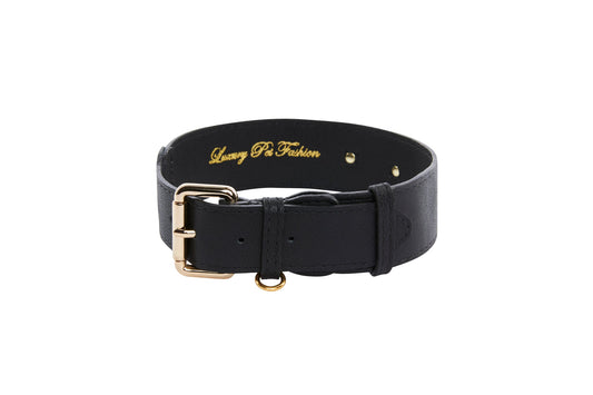 Classic Black Italian Leather Collar & Leash Set