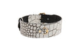 Load image into Gallery viewer, Dark Brown/Off White Embossed Croc Italian Leather Classic Collar With Gold Classic Hardware
