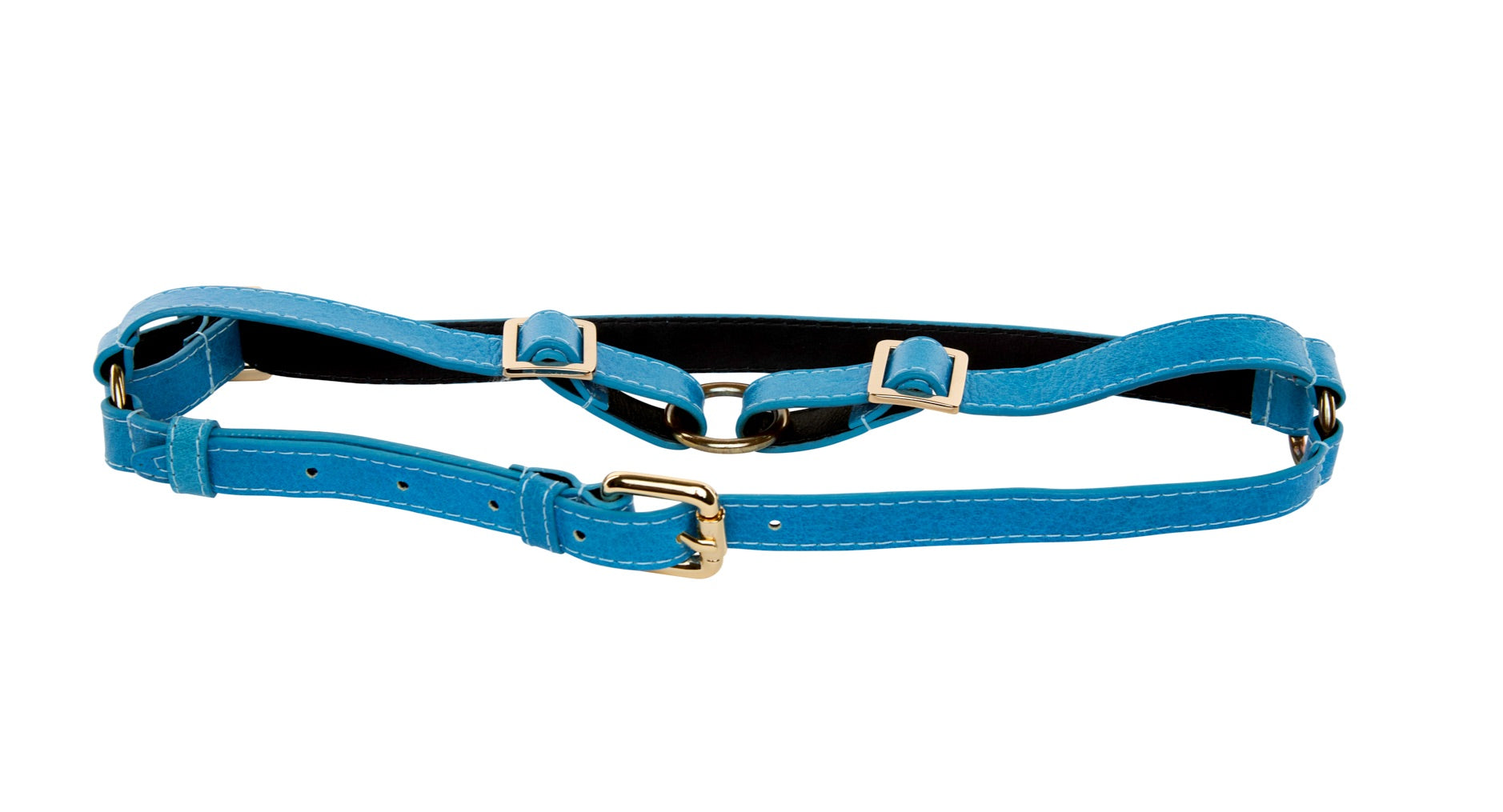Blue Vegetable Colored Italian Leather Harness by Allysa Payne Beverly Hills