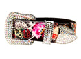 Load image into Gallery viewer, Floral, Scull, Snake Print Italian Leather Collar With Swarovski Crystal Hardware
