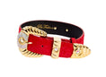 Load image into Gallery viewer, Red Hair On Hide Italian Leather Collar With Ornate Swarovski Hardware
