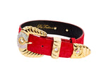 Red Hair On Hide Italian Leather Collar With Ornate Swarovski Hardware