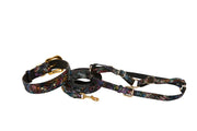 Floral/Lace Embossed Italian Leather Swarovski Crystal Hardware Collar, Leash, Harness Set