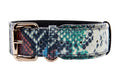 Load image into Gallery viewer, Green, Blue, Black, Red Embossed Snake Italian Leather Collar With Gold Classic Hardware
