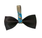 Blue, Yellow, Black Plaid Italian Leather Bowtie