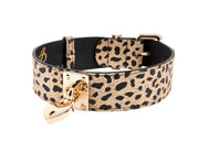 Champagne Gold Leopard Print Italian Leather Reversible Heart Locket/Classic Collar