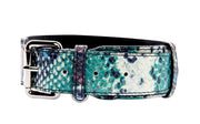 Green, Blue, Black, Red Embossed Snake Italian Leather Collar With Gold Classic Hardware