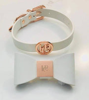 Leather Bow Collar - Snow Drop/ Rose Gold