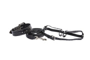 Dark Grey/Light Grey Embossed Croc Italian Leather Silver Swarovski Crystal Collar, Leash, Harness Set