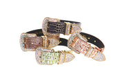 Embossed Croc Italian Leather/Swarovski Crystals Collars. Set Of 4